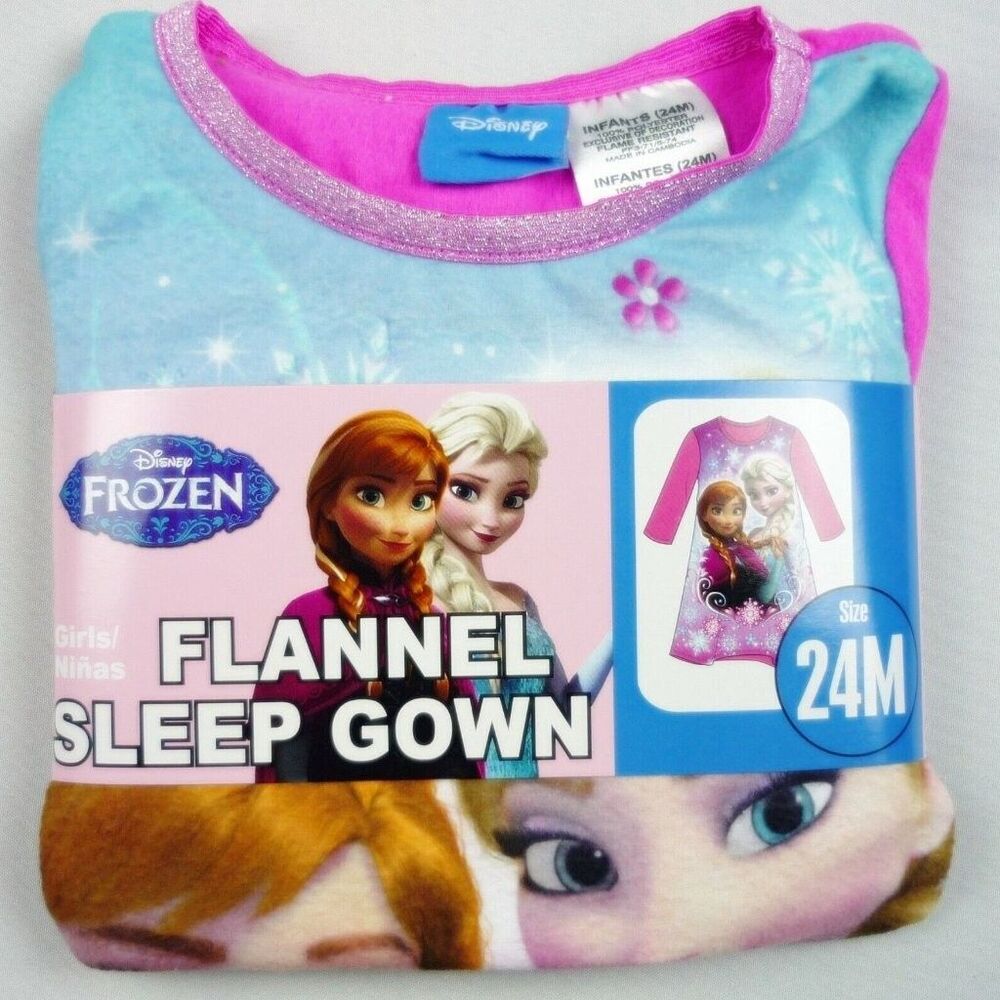 New Disney Frozen Toddler Long Sleeve Flannel Nightgown Anna Elsa Size 24M